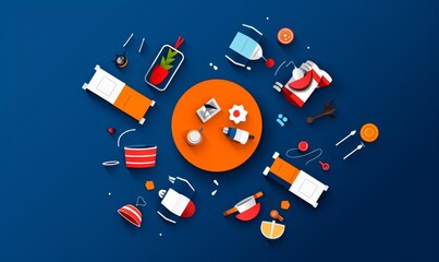 Fun with friends flat design top view summer gathering theme cartoon drawing Complementary Color Scheme