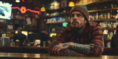 Tattooed Man at a Bar