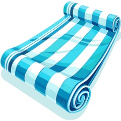 Obraz premium Blue and white striped rolled beach towel. Perfect for summer, beach trips, pool days, and outdoor relaxation.