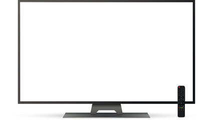 Smart tv mockup. Blank television screen with remote control.