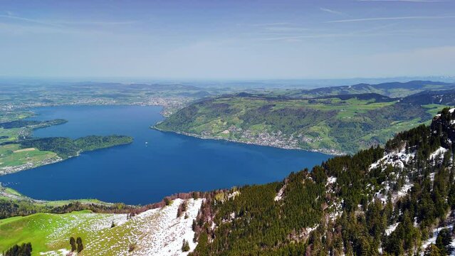 View from Rigi, Lucerne to Zug, Lake Zug, Mount Zug, Walchwil, alpine lake, mountain hiking, tourism in Switzerland, travel, tourist, hiker, climbing