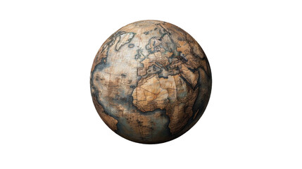 A vintage world globe with continents and oceans outlined in detail