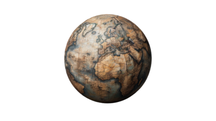 A vintage world globe with continents and oceans outlined in detail