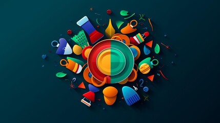 Joyful summer festivals flat design top view summer celebration theme cartoon drawing Complementary Color Scheme