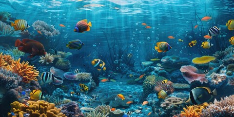 Naklejka premium Vibrant Coral Reef Scene
