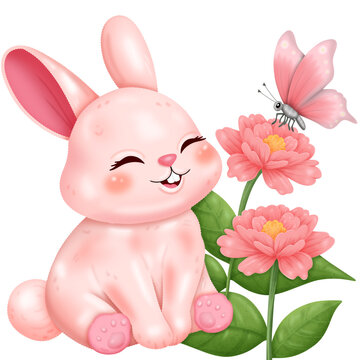 pink rabbit with flower