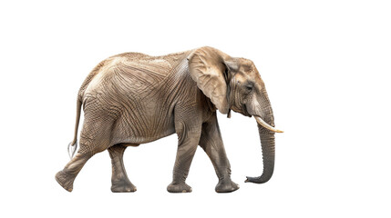 Fototapeta premium An isolated image of an adult African elephant walking on a white background