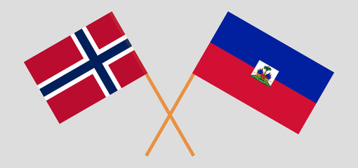 Crossed flags of Norway and Haiti. Official colors. Correct proportion