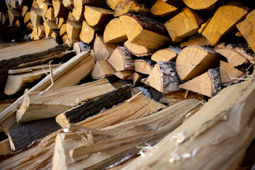 Chopped firewood for a bathhouse close-up