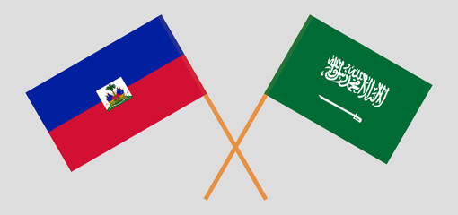 Crossed flags of Haiti and Saudi Arabia. Official colors. Correct proportion