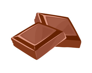 Two pieces of milk chocolate isolated on a white background. Vector cartoon flat illustration. Sweets icon.