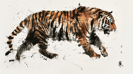 Obraz premium Chinese style ink painting tiger
