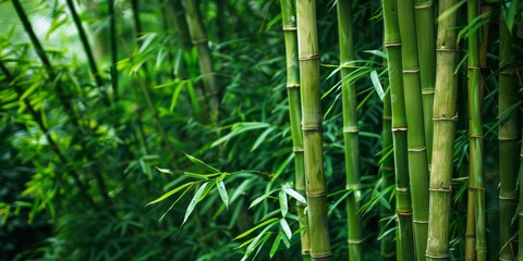 Fototapeta premium Green bamboo plants growing in a forest