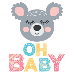 Cute face of an animal with lettering. Scandinavian style and pastel palette. baby posters, cards, clothes, childrens rooms