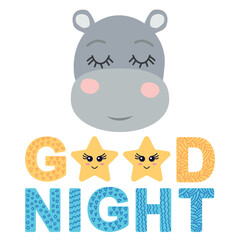 Cute face of an animal with lettering. Scandinavian style and pastel palette. baby posters, cards, clothes, childrens rooms