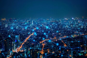 Fototapeta premium Cityscape with illuminated network of lights