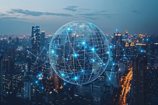 Close-up sphere with network of lights