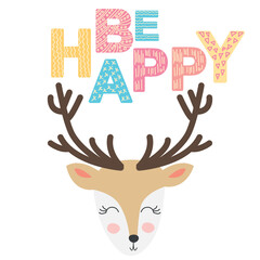 Cute face of an animal with lettering. Scandinavian style and pastel palette. baby posters, cards, clothes, childrens rooms