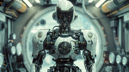 Fototapeta premium Mechanical Marvel Intricate Robot with Gears in Futuristic Laboratory