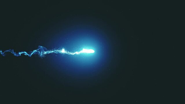 Light Streak Wiggling Animation/ Animation of a shining light streak flying and wiggling in random trajectory inside particles space with parallax effect and camera motion