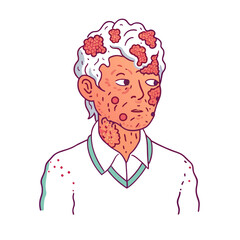 a man having neurological degeneration, white background 