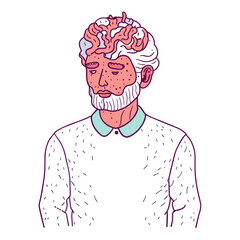 a man having neurological degeneration, white background 