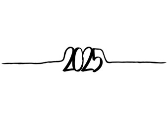 Line art, lettering 2025, new year, , one continuous line drawing. for postcard design.