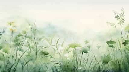 Wildflowers on a green background, greeting card in watercolor style