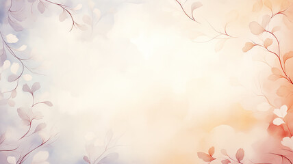 Branches with foliage on a watercolor light beige background with space to copy