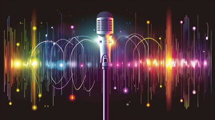 Dynamic Sound Vibrant Microphone Vector with Illuminated Stage Lights Concert Performance Concept