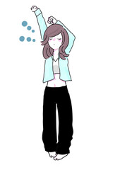 のびをしている女性です