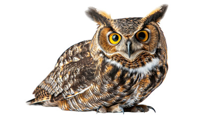 Naklejka premium A Great Horned Owl stares intensely at the viewer