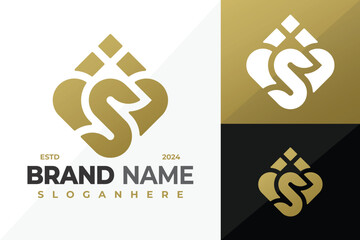 Golden Letter S Heart logo design vector symbol icon illustration