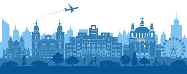 Austria famous landmark silhouette style