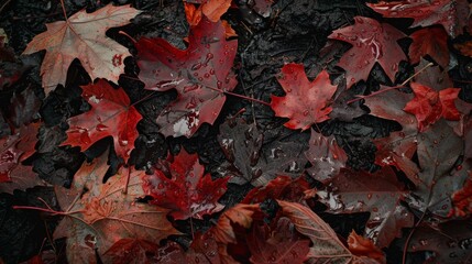 Red maple leaves covering forest ground