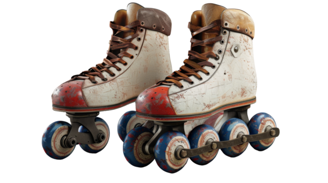 Pair of worn white roller skates