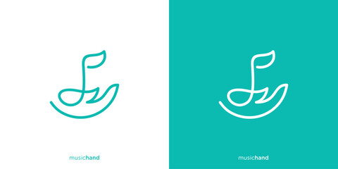 Music Hand Logo Designs. Hand and Musical Notes with Line Art Outline Style Logo, Icon, Symbol, Vector, Design Template.