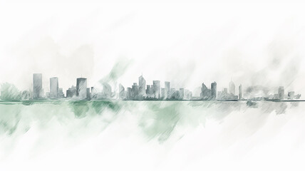 Fototapeta premium Urban landscape in graphic style on a white background, high-rise buildings in sketch technique