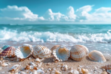 Numerous shells scattered by the ocean