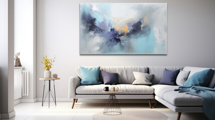Interior painting in blue shades of colors, background, heavenly texture