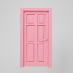 Open wooden pink door on a white background render 3D model
