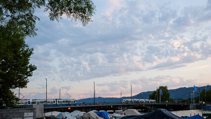 Harbourside view and sunsetting sky