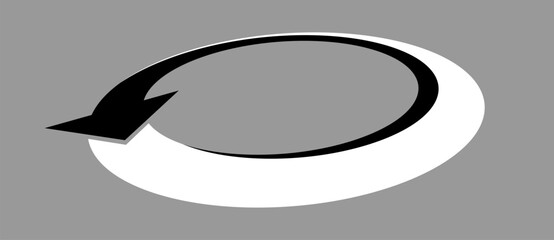 Black and white recycling circulation vector arrows icon. Eco refresh logo design with perspective view.