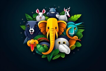 Vibrant wildlife flat design top view summer safari theme cartoon drawing Complementary Color Scheme