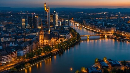 City skyline at night, view of the city, dream city