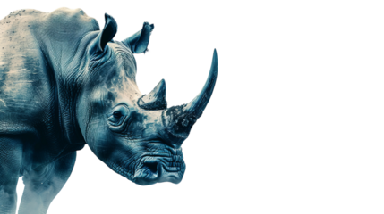 A white rhino looking to the left