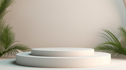 Minimalistic White Podium Display for Cosmetic Product Presentation on Pedestal, Platform Background - 3D Illustration
