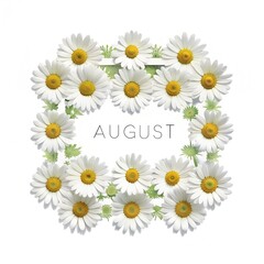 Fototapeta premium August Text on the center of the frame of daisies
