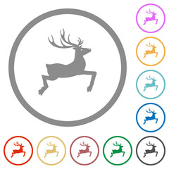 Deer side view solid flat icons with outlines