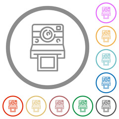 Polaroid camera outline flat icons with outlines
